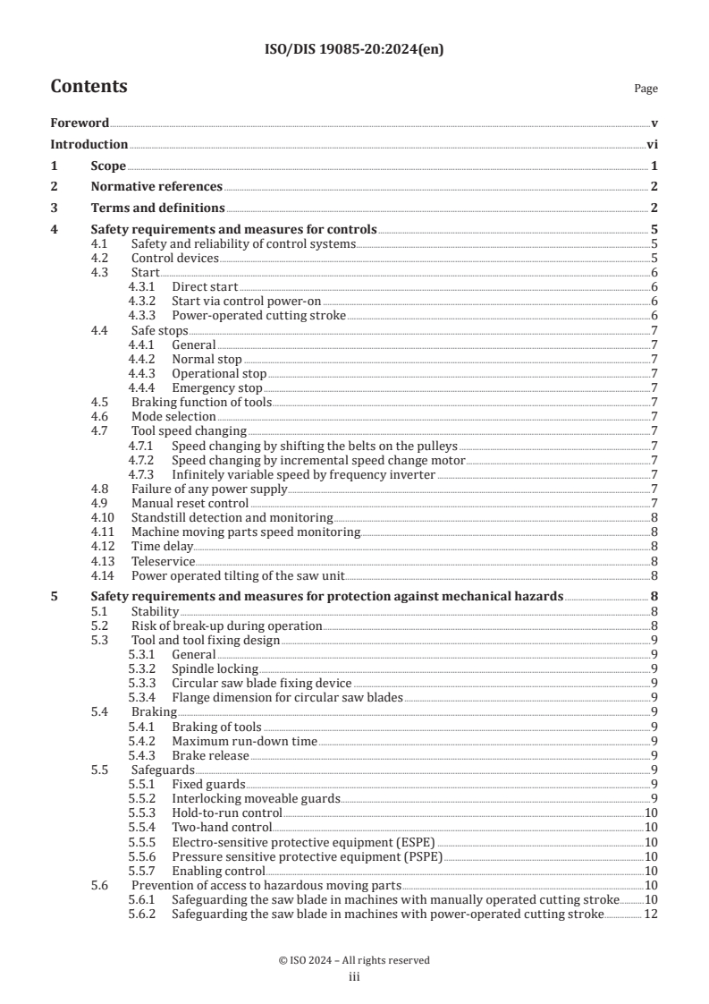 ISO/FDIS 19085-20 ISO/FDIS 19085-20 - Woodworking machines — Safety — Part 20: Horizontal cutting cross-cut sawing machines with one saw unit (radial arm saws)/16/2024 - Page 3 preview