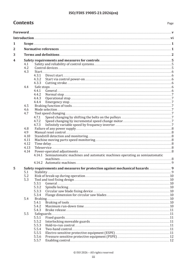 ISO/FDIS 19085-21 ISO/FDIS 19085-21 - Woodworking machines — Safety — Part 21: Double blade circular sawing machines for cross-cutting with integrated feed - Page 3 preview