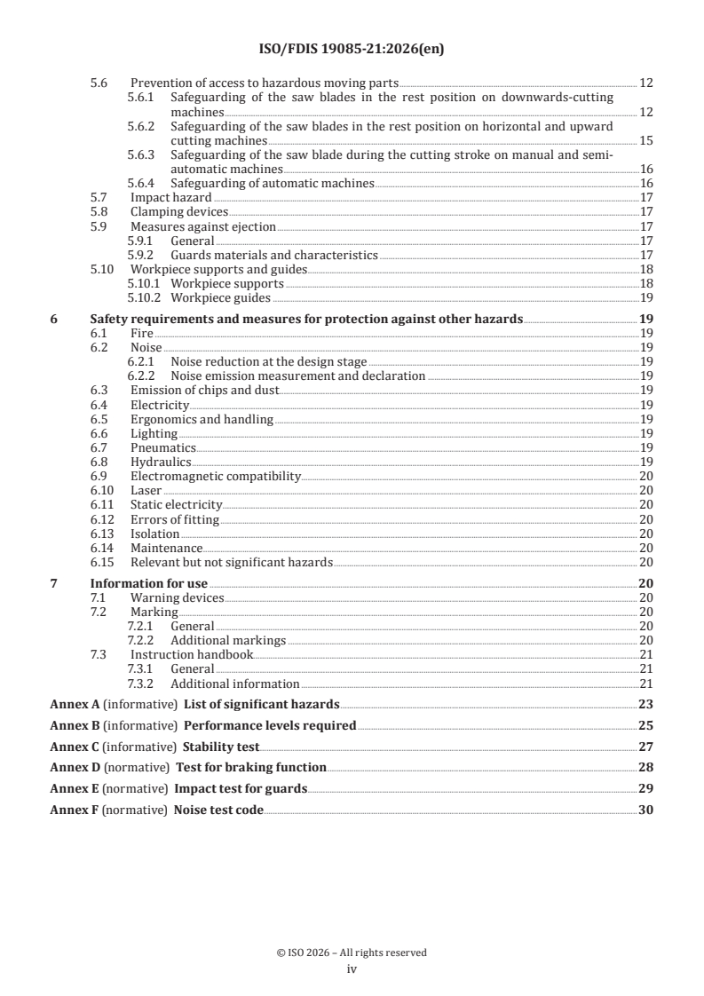 ISO/FDIS 19085-21 ISO/FDIS 19085-21 - Woodworking machines — Safety — Part 21: Double blade circular sawing machines for cross-cutting with integrated feed - Page 4 preview