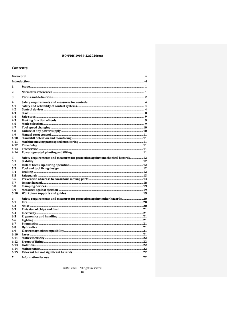 ISO/FDIS 19085-22 REDLINE ISO/FDIS 19085-22 - Woodworking machines — Safety — Part 22: Single blade automatic and semi-automatic up-cutting cross-cut sawing machines - Page 3 preview