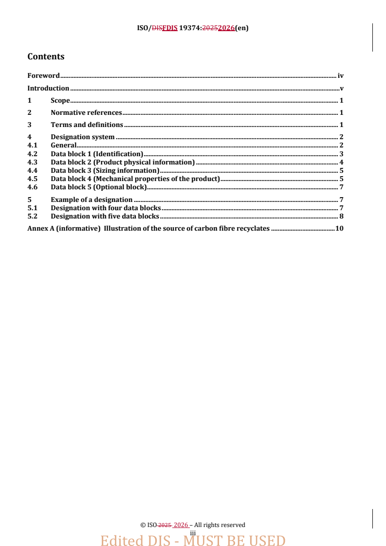 ISO/FDIS 19374 REDLINE ISO/FDIS 19374 - Recycled carbon fibres — Designation system for recycled carbon fibres - Page 3 preview