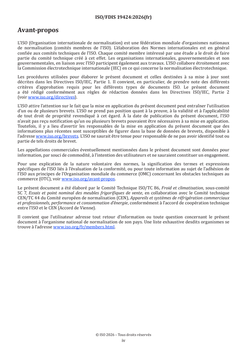 ISO/FDIS 19424 ISO/FDIS 19424 - Casiers réfrigérés pour aliments — Performance thermique et énergétique, évaluation, conditions d’essai environnementales et méthodes d’essai associées - Page 4 preview