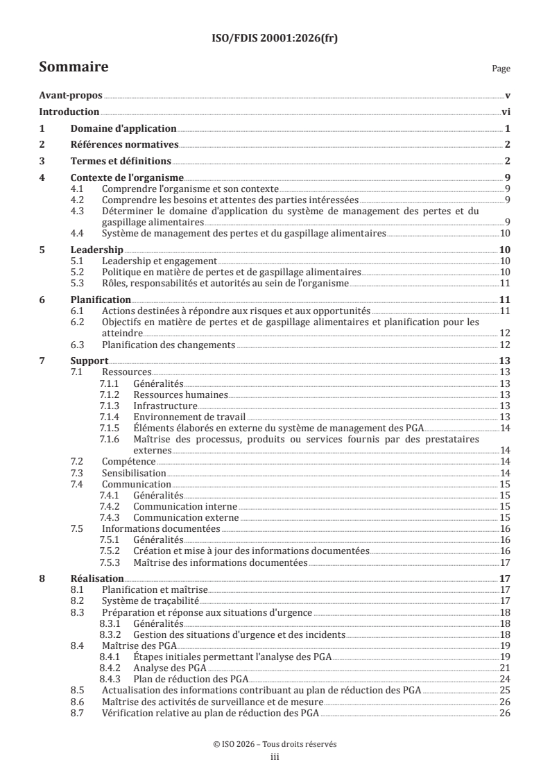 ISO 20001 ISO/FDIS 20001 - Système de management des pertes et du gaspillage alimentaires — Exigences relatives à la prévention et à la réduction des pertes et du gaspillage alimentaires dans l'ensemble de la chaîne d'approvisionnement alimentaire - Page 3 preview