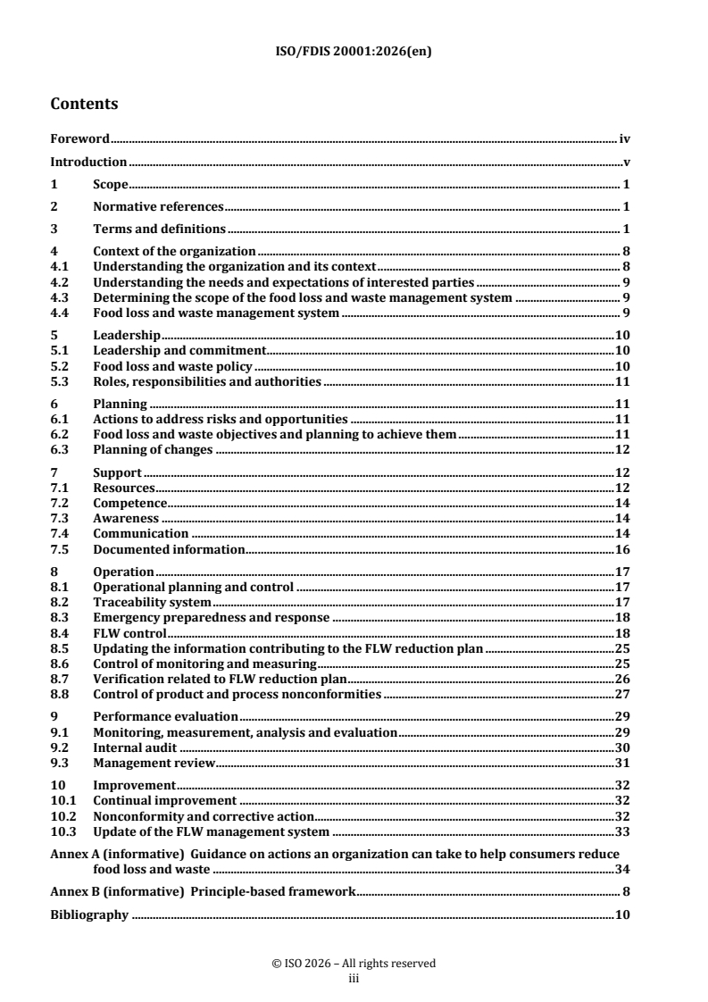 ISO 20001 REDLINE ISO/FDIS 20001 - Food loss and waste management system — Requirements for the prevention and minimization of food loss and waste across the food supply chain - Page 3 preview
