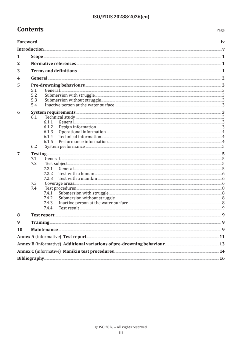 ISO/FDIS 20288 ISO/FDIS 20288 - Public swimming pools — Systems recognizing involuntary submersion of humans in managed aquatic facilities - Page 3 preview