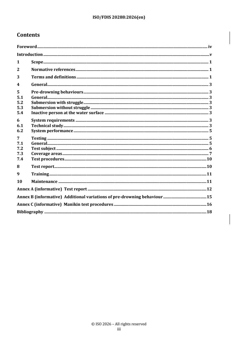 ISO/FDIS 20288 REDLINE ISO/FDIS 20288 - Public swimming pools — Systems recognizing involuntary submersion of humans in managed aquatic facilities - Page 3 preview