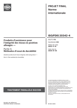 ISO/FDIS 20342-4 - Produits d'assistance pour l'intégrité des tissus en position allongée — Partie 4: Méthodes d'essai de durabilité
Released:11/23/2025 - Page 1 preview