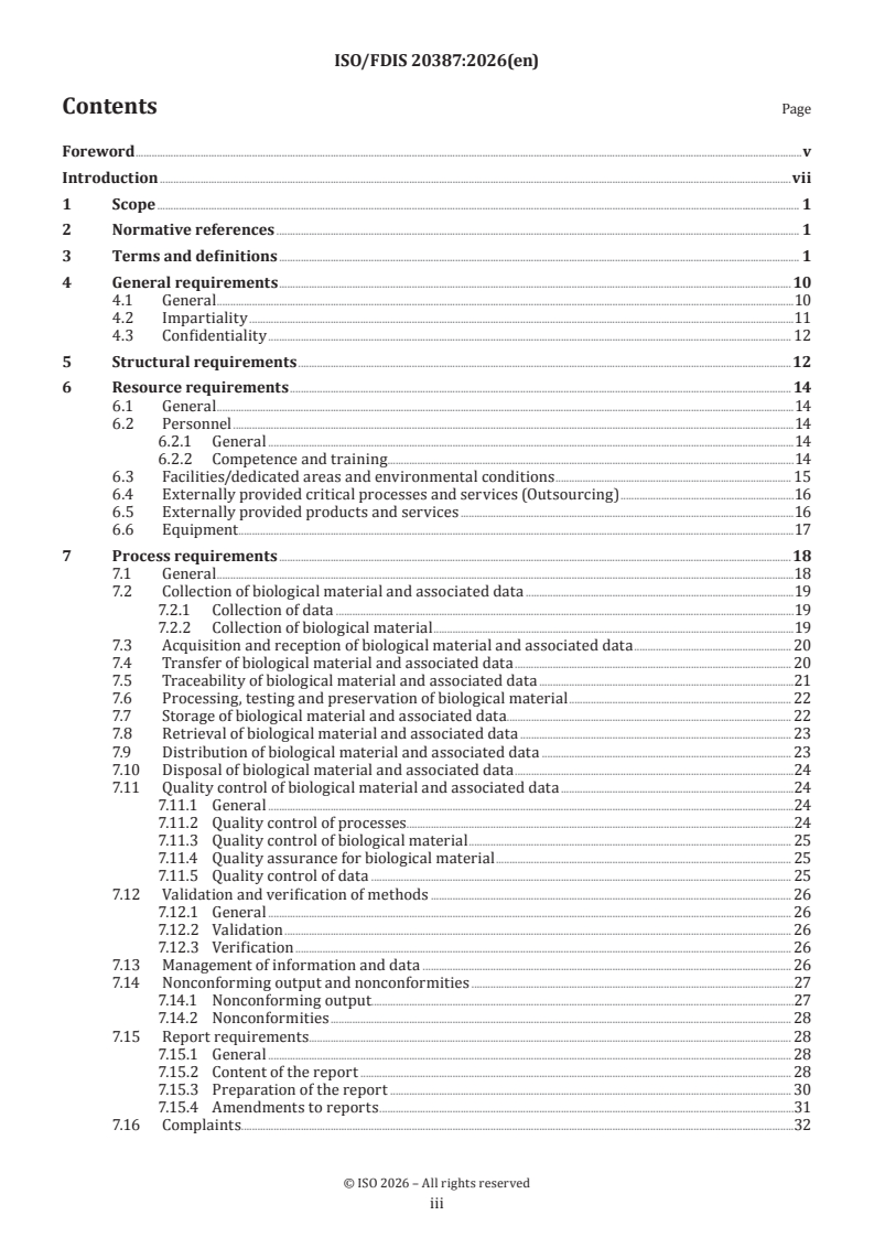 ISO/FDIS 20387 ISO/FDIS 20387 - Biotechnology — Biobanking — General requirements for biobanks - Page 3 preview