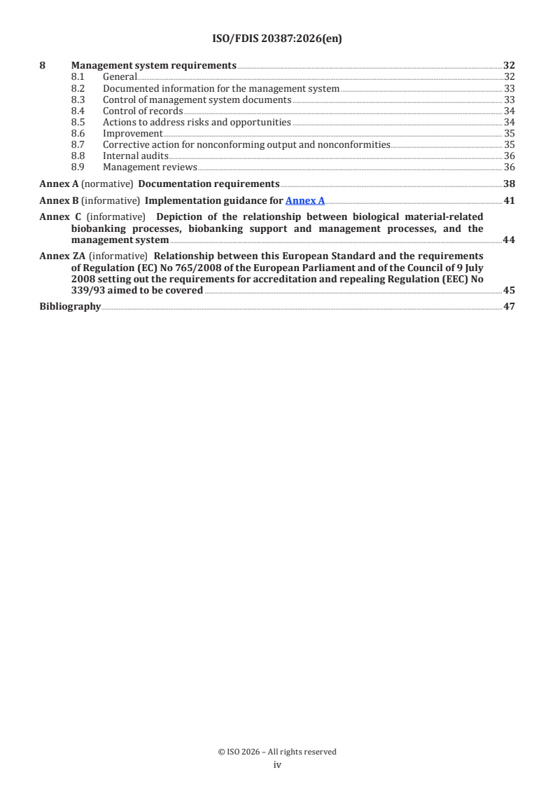 ISO/FDIS 20387 ISO/FDIS 20387 - Biotechnology — Biobanking — General requirements for biobanks - Page 4 preview