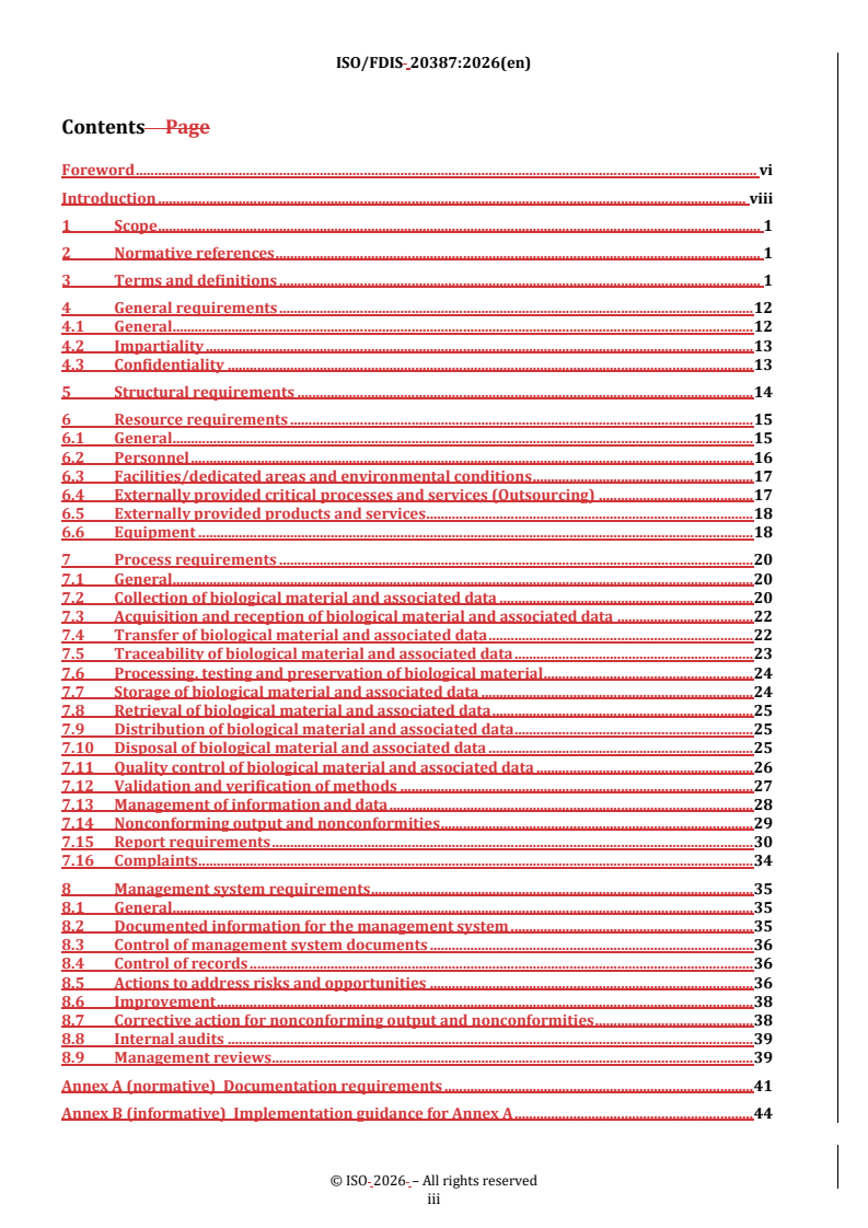 ISO/FDIS 20387 REDLINE ISO/FDIS 20387 - Biotechnology — Biobanking — General requirements for biobanks - Page 3 preview