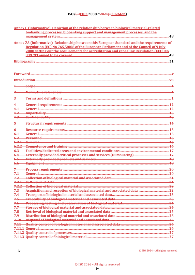 ISO/FDIS 20387 REDLINE ISO/FDIS 20387 - Biotechnology — Biobanking — General requirements for biobanks - Page 4 preview