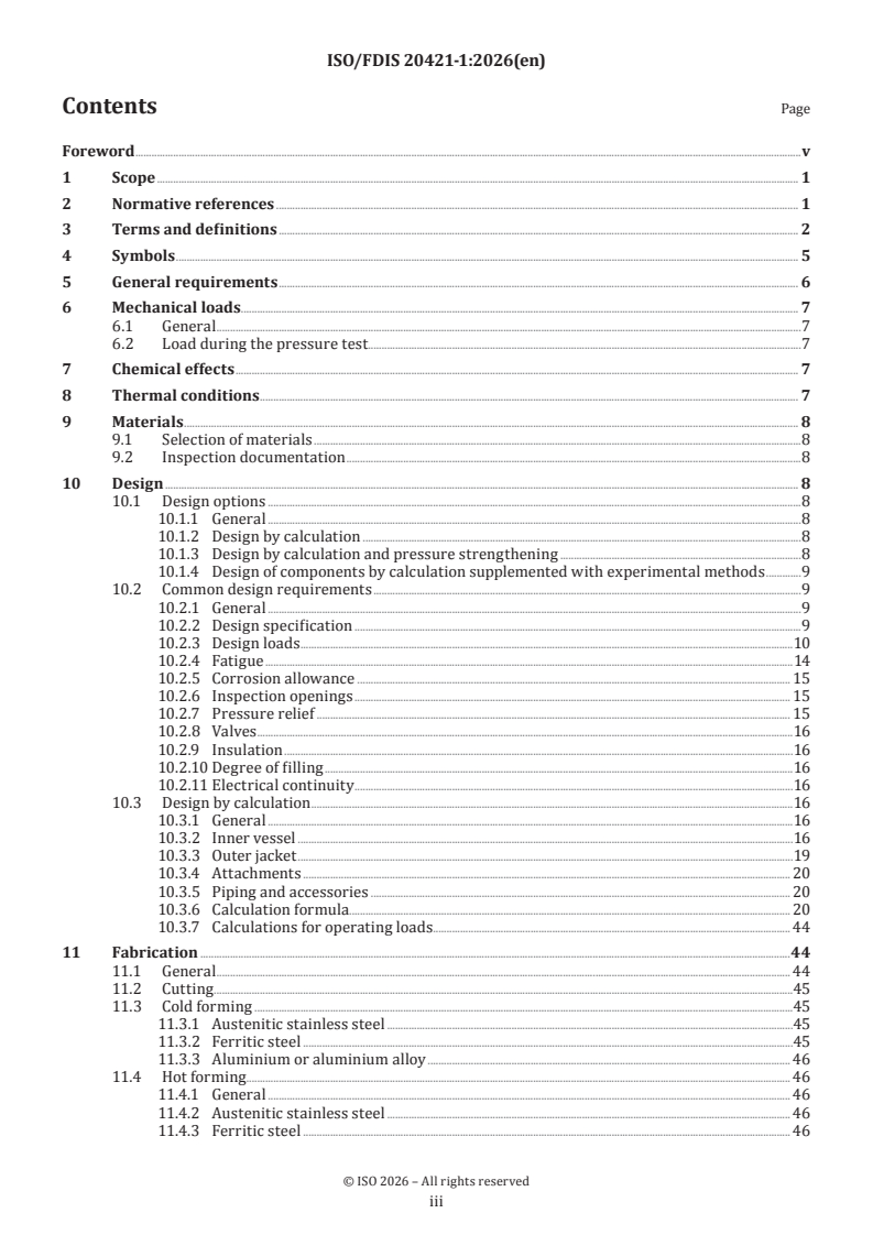 ISO/FDIS 20421-1 ISO/FDIS 20421-1 - Cryogenic vessels — Large transportable vacuum-insulated vessels — Part 1: Design, fabrication, inspection and testing - Page 3 preview