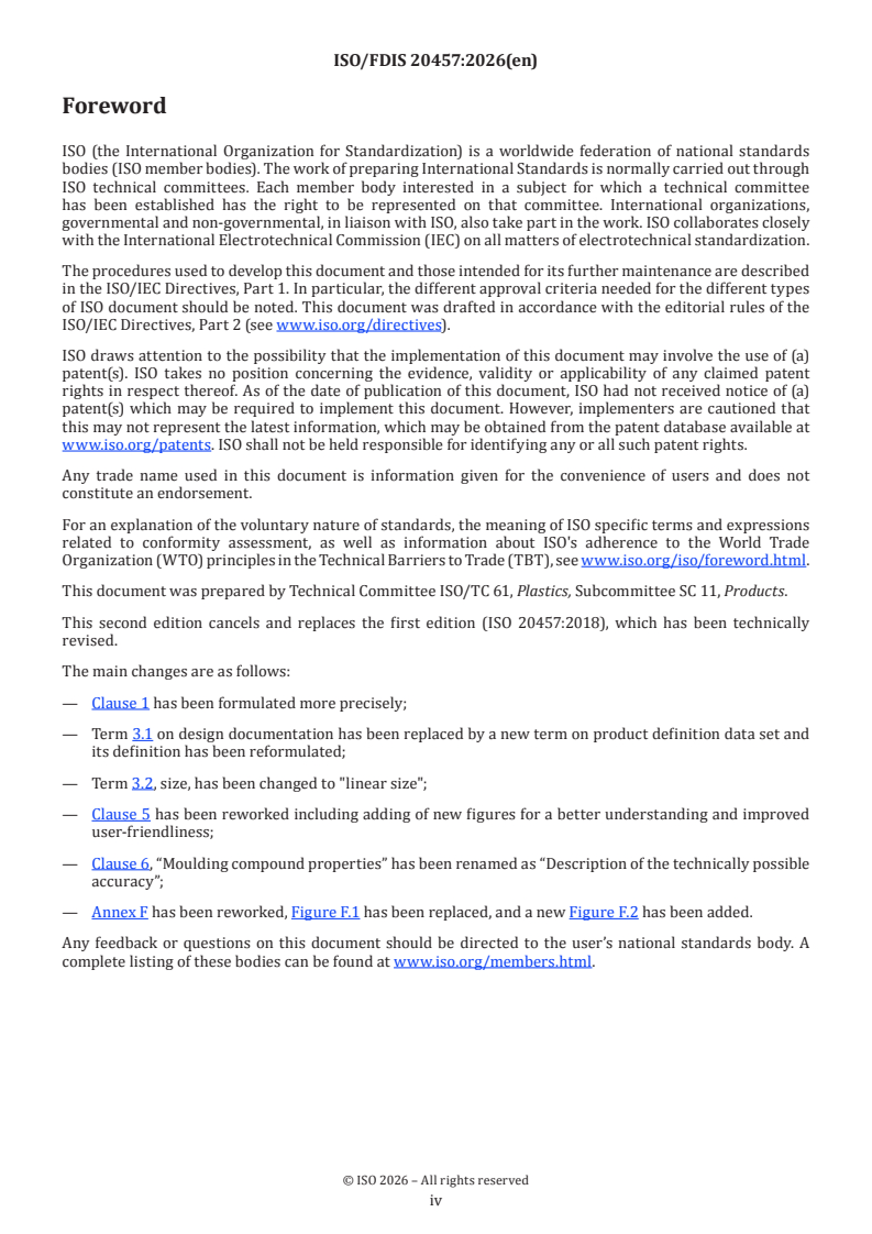 ISO 20457 ISO/FDIS 20457 - Plastics moulded parts — Tolerances and acceptance conditions - Page 4 preview