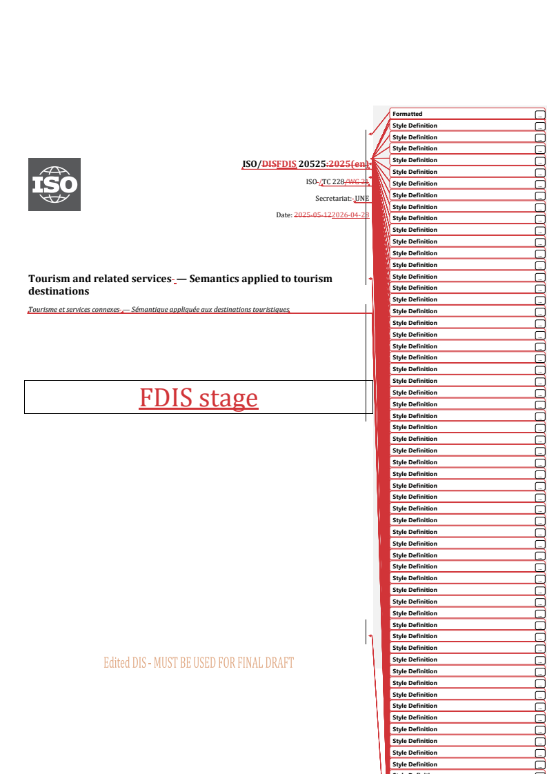 ISO/FDIS 20525 REDLINE ISO/FDIS 20525 - Tourism and related services — Semantics applied to tourism destinations - Page 1 preview
