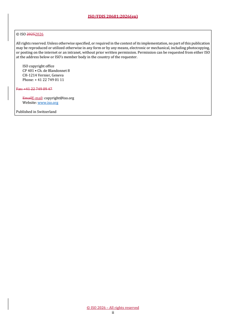 ISO 20681 REDLINE ISO/FDIS 20681 - Footwear and footwear components — Test method to assess antimicrobial activity — Agar diffusion test
Released:2. 02. 2026 - Page 2 preview