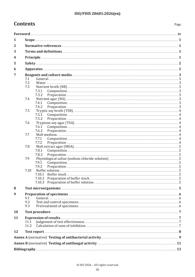 ISO 20681 ISO/FDIS 20681 - Footwear and footwear components — Test method to assess antimicrobial activity — Agar diffusion test
Released:2. 02. 2026 - Page 3 preview