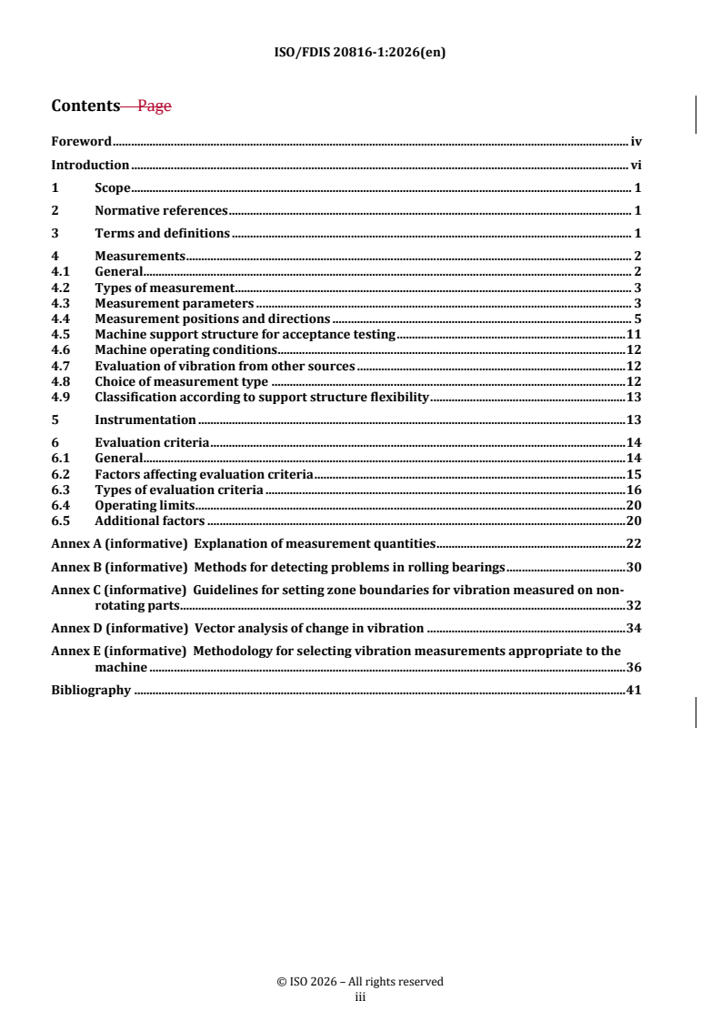 ISO/FDIS 20816-1 REDLINE ISO/FDIS 20816-1 - Mechanical vibration — Measurement and evaluation of machine vibration — Part 1: General guidelines - Page 3 preview