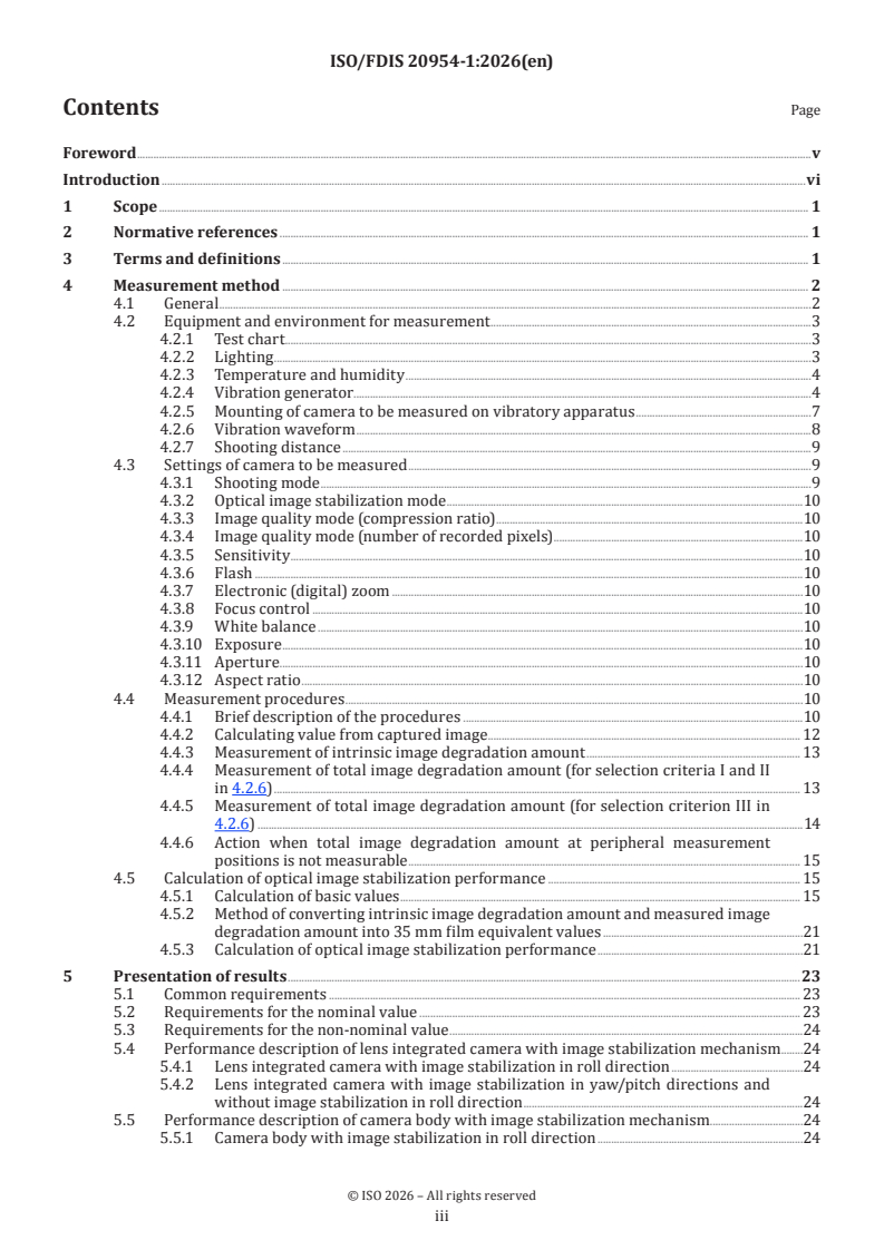 ISO/FDIS 20954-1 ISO/FDIS 20954-1 - Digital imaging — Measurement method for image stabilization performance — Part 1: Optical systems - Page 3 preview