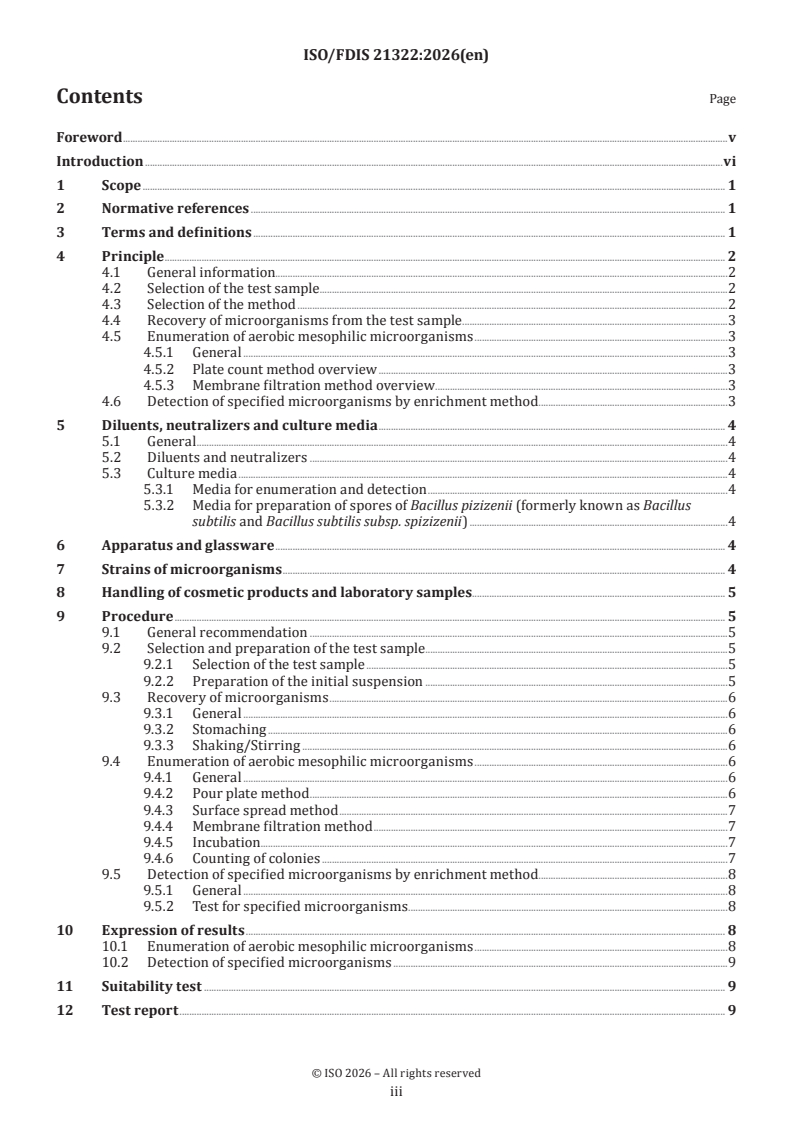 ISO/FDIS 21322 ISO/FDIS 21322 - Cosmetics — Microbiology — Testing of impregnated or coated wipes and masks - Page 3 preview