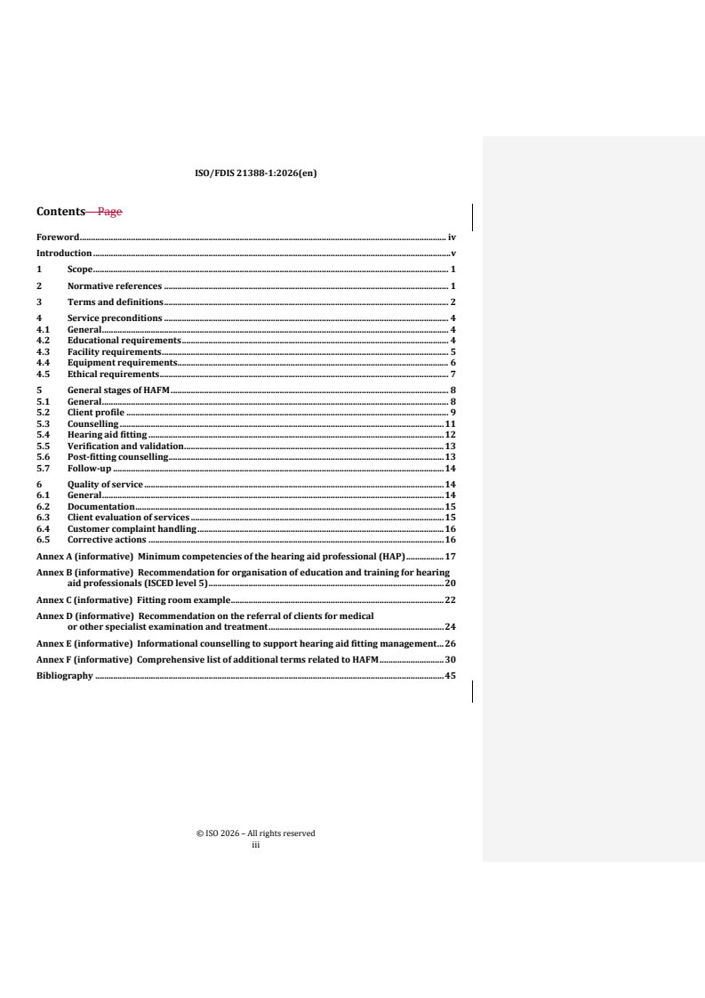 ISO/FDIS 21388-1 REDLINE ISO/FDIS 21388-1 - Acoustics — Hearing aid fitting management (HAFM) — Part 1: General process - Page 3 preview