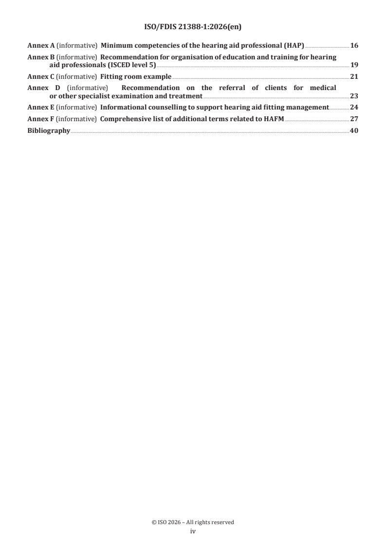 ISO/FDIS 21388-1 ISO/FDIS 21388-1 - Acoustics — Hearing aid fitting management (HAFM) — Part 1: General process - Page 4 preview