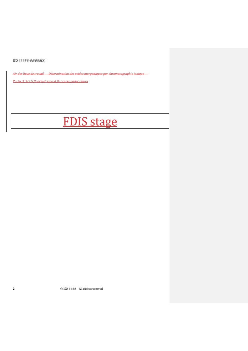 REDLINE ISO/FDIS 21438-3 - Workplace atmospheres — Determination of inorganic acids by ion chromatography — Part 3: Hydrofluoric acid and particulate fluorides
Released:15. 09. 2025