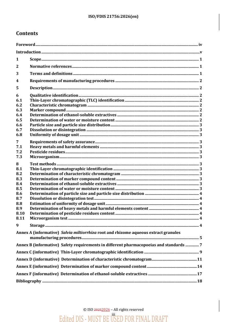 ISO 21756 REDLINE ISO/FDIS 21756 - Traditional Chinese medicine — Salvia miltiorrhiza root and rhizome aqueous extract granules - Page 3 preview