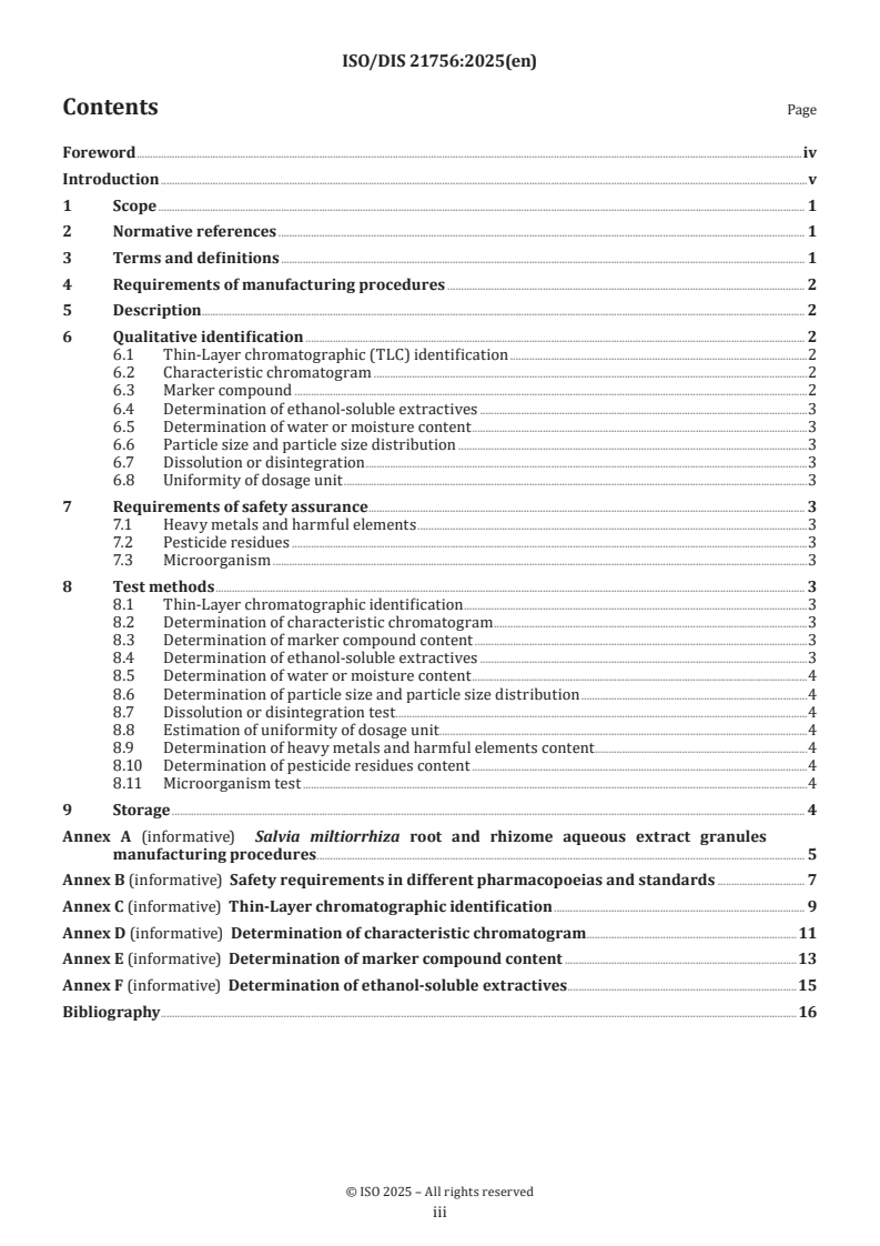 ISO 21756 ISO/FDIS 21756 - Traditional Chinese medicine — Salvia miltiorrhiza root and rhizome aqueous extract granules/17/2025 - Page 3 preview