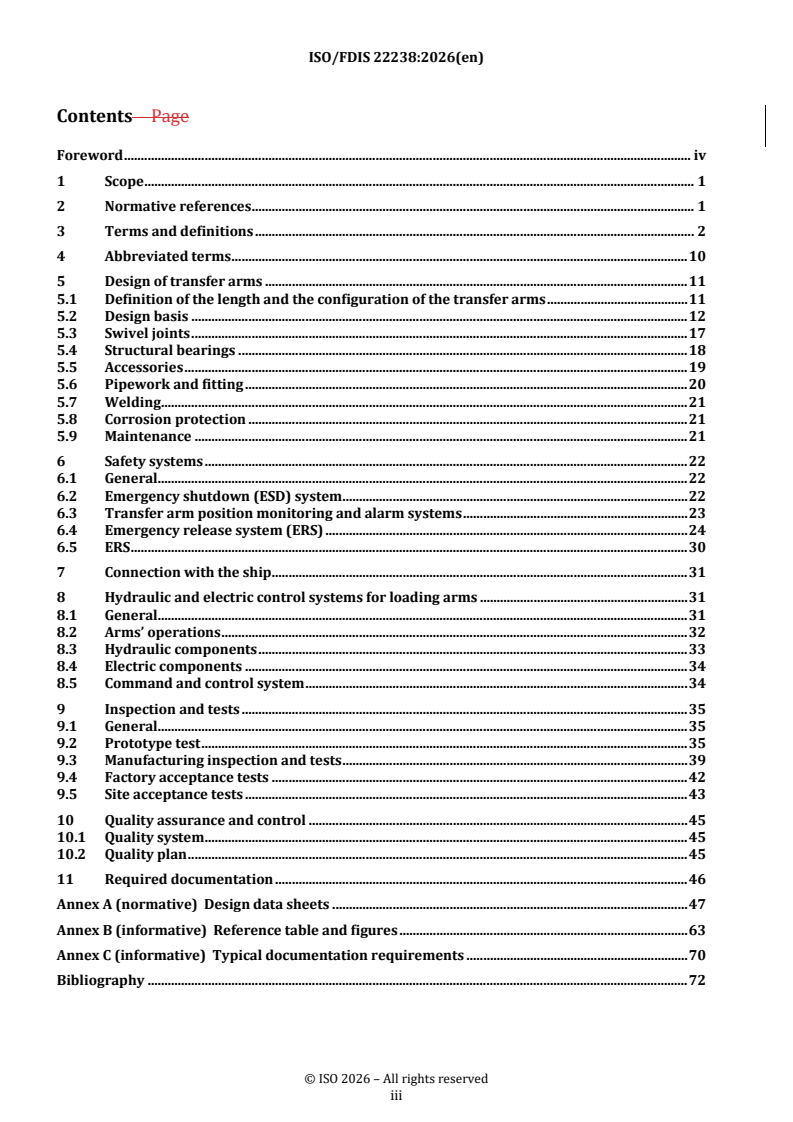 ISO/FDIS 22238 REDLINE ISO/FDIS 22238 - Design, construction and testing of high-pressure natural gas marine transfer arms - Page 3 preview