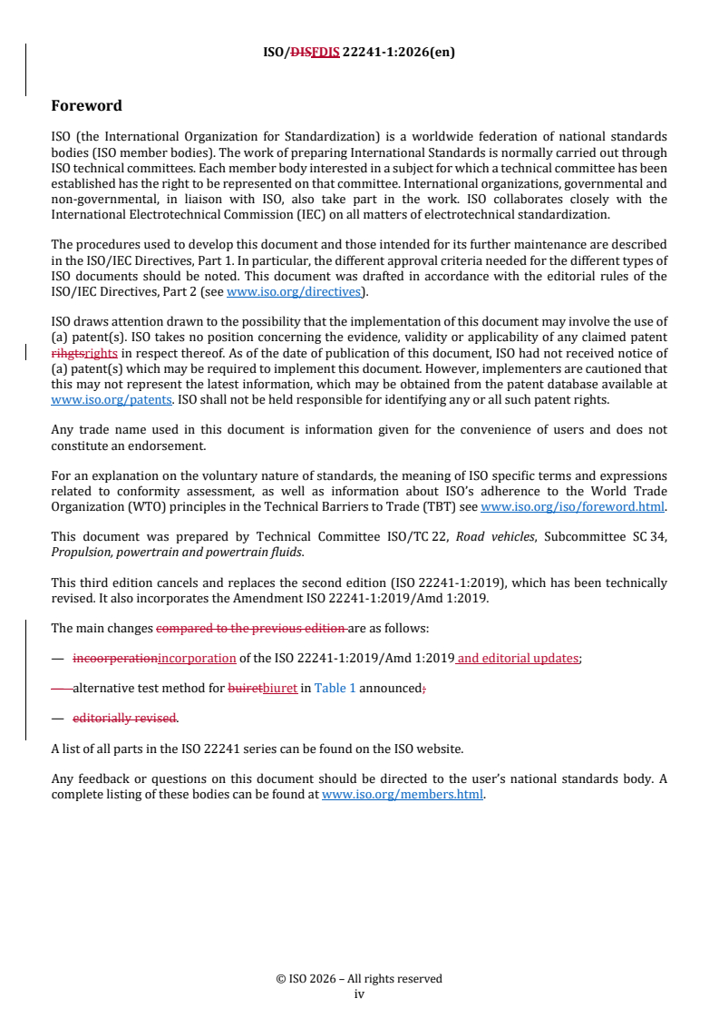 ISO 22241-1 REDLINE ISO/FDIS 22241-1 - Diesel engines — NOx reduction agent AUS 32 — Part 1: Quality requirements - Page 4 preview