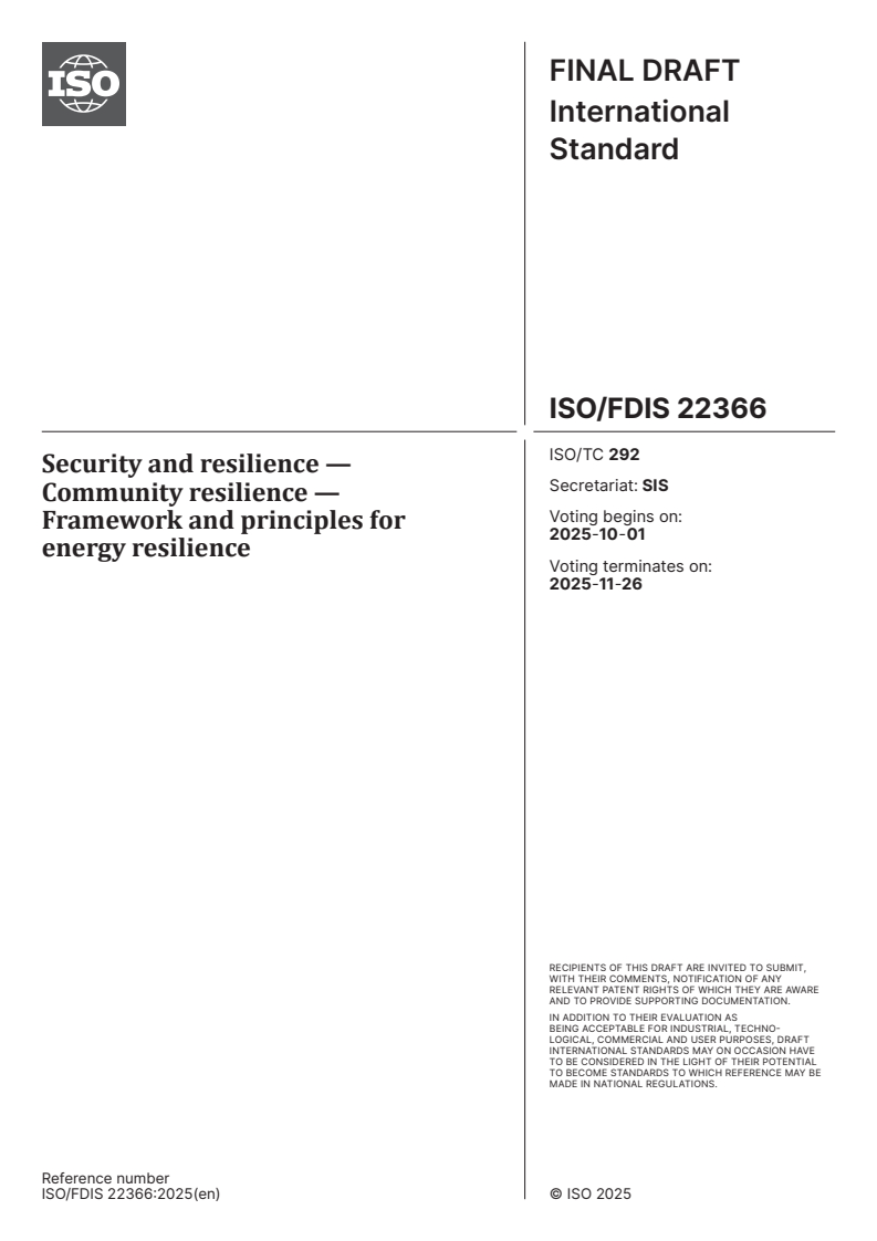 ISO 22366 - Energy Resilience Framework and Principles for Community