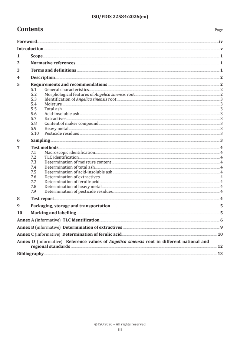 ISO/FDIS 22584 ISO/FDIS 22584 - Traditional Chinese medicine — Angelica sinensis root - Page 3 preview