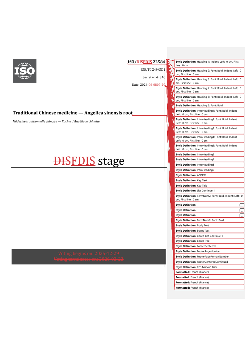 ISO/FDIS 22584 REDLINE ISO/FDIS 22584 - Traditional Chinese medicine — Angelica sinensis root - Page 1 preview