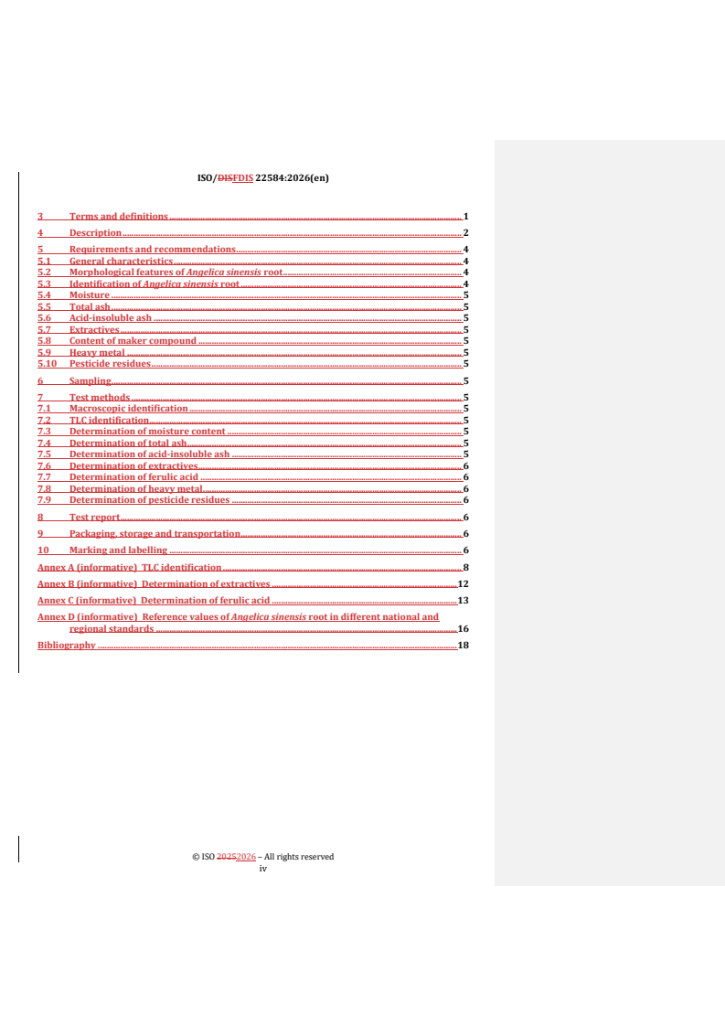 ISO/FDIS 22584 REDLINE ISO/FDIS 22584 - Traditional Chinese medicine — Angelica sinensis root - Page 4 preview