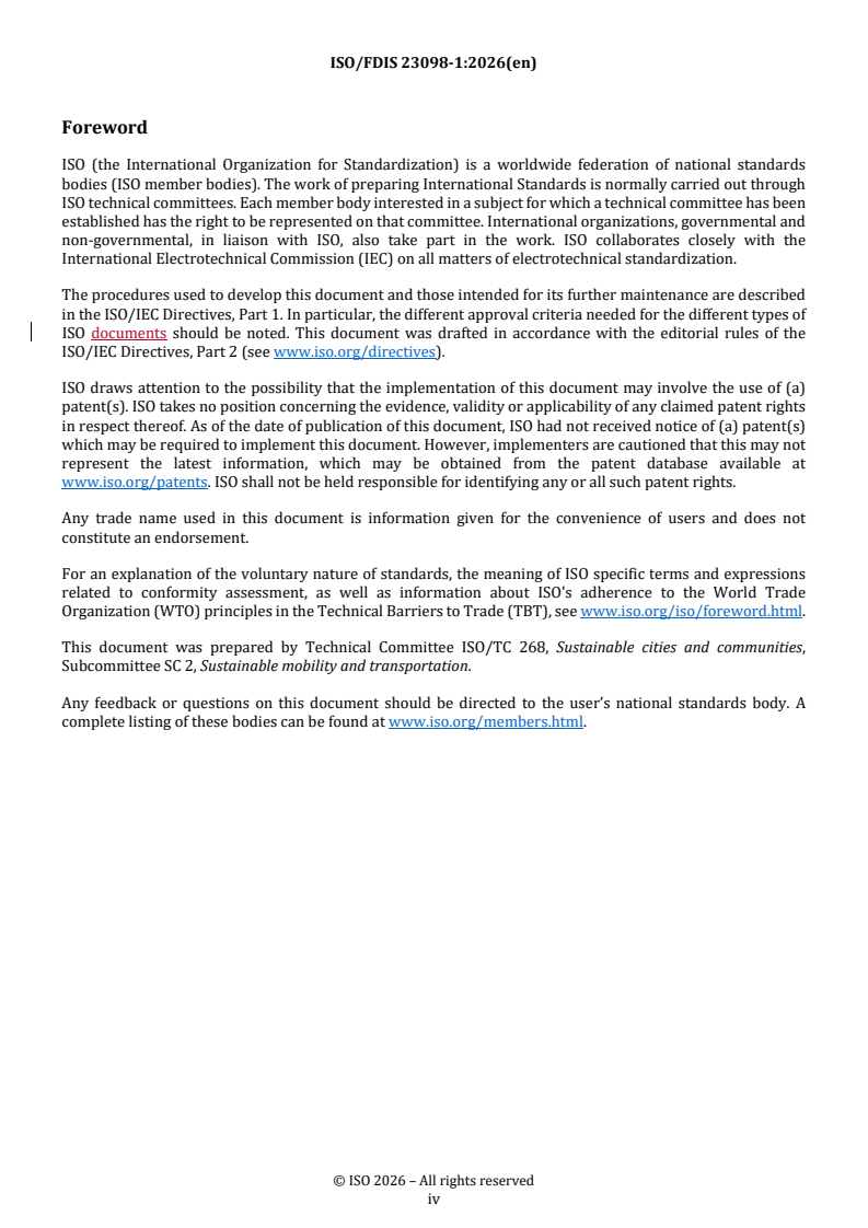 ISO/FDIS 23098-1 REDLINE ISO/FDIS 23098-1 - Sustainable mobility and transportation — Mobility monitoring and services by data sharing platform — Part 1: Role model - Page 4 preview