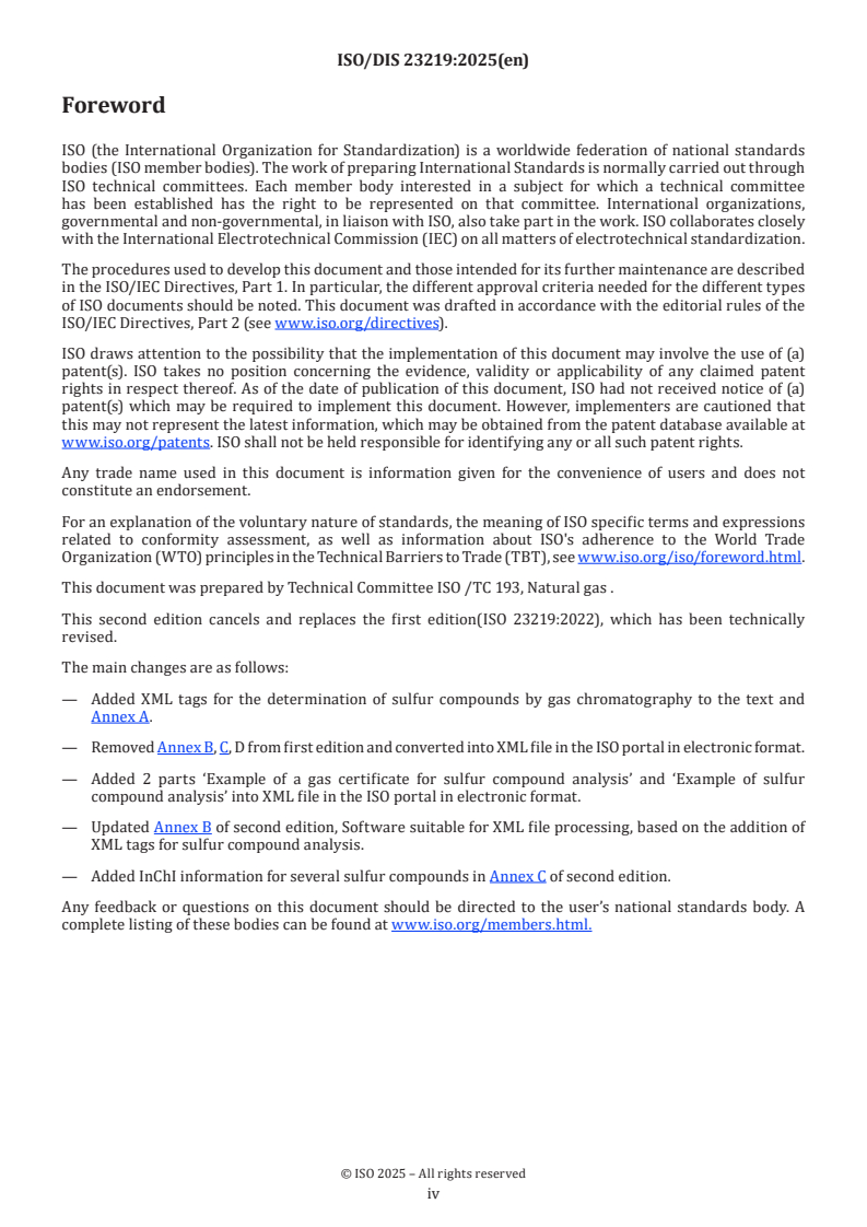ISO 23219 ISO/FDIS 23219 - Natural gas — Format for data from gas chromatograph analysers for natural gas — XML file format/14/2025 - Page 4 preview