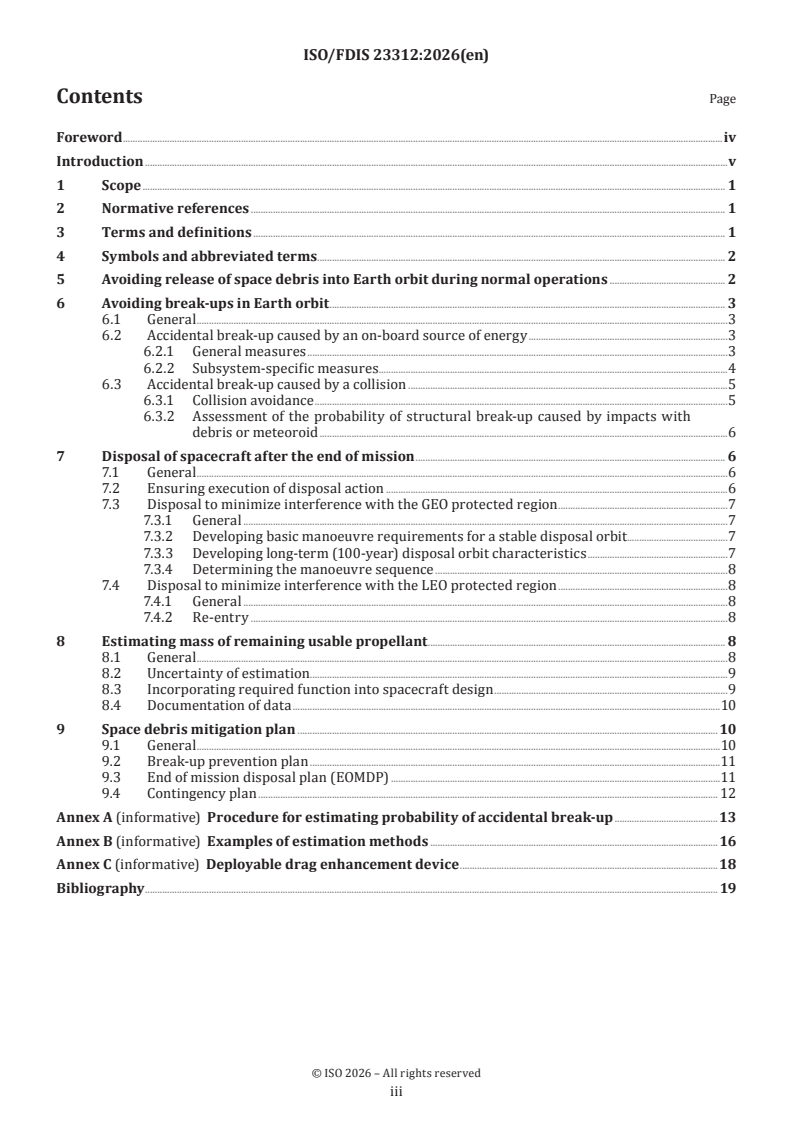 ISO 23312 ISO/FDIS 23312 - Space systems — Detailed space debris mitigation requirements for spacecraft - Page 3 preview