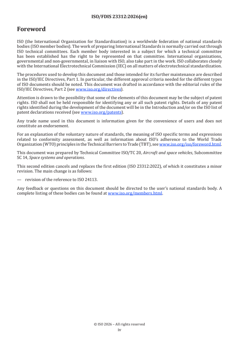 ISO 23312 ISO/FDIS 23312 - Space systems — Detailed space debris mitigation requirements for spacecraft - Page 4 preview