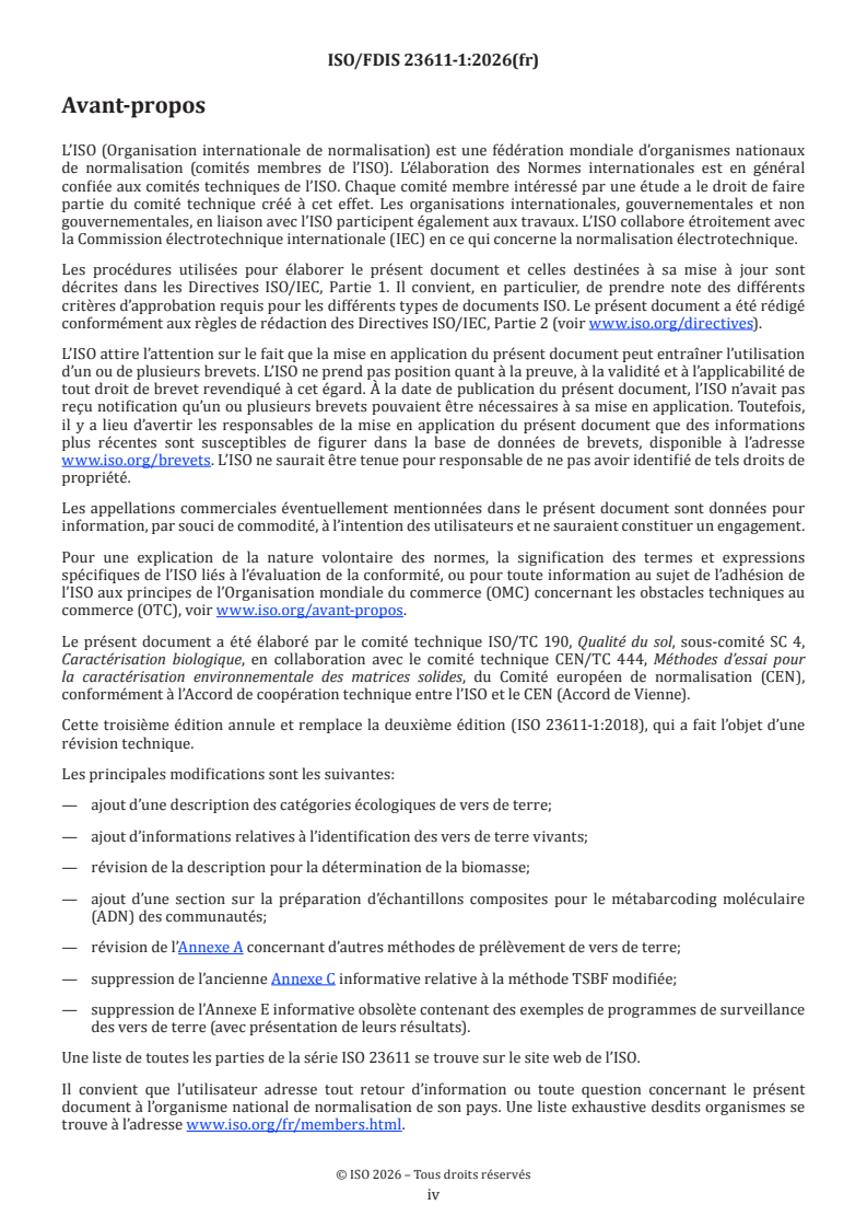 ISO/FDIS 23611-1 ISO/FDIS 23611-1 - Qualité du sol — Prélèvement des invertébrés du sol — Partie 1: Tri manuel et extraction des vers de terre - Page 4 preview
