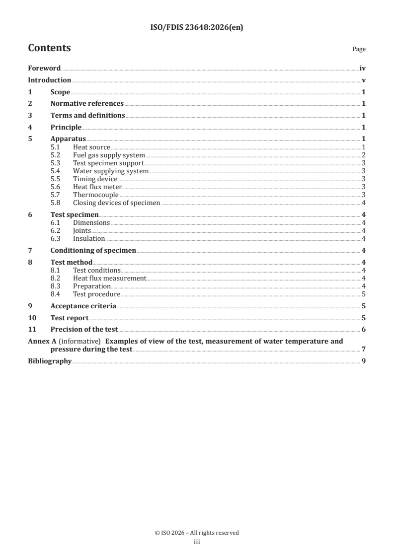 ISO 23648 ISO/FDIS 23648 - Plastics — Impinging flame test on water-filled plastic pipes - Page 3 preview