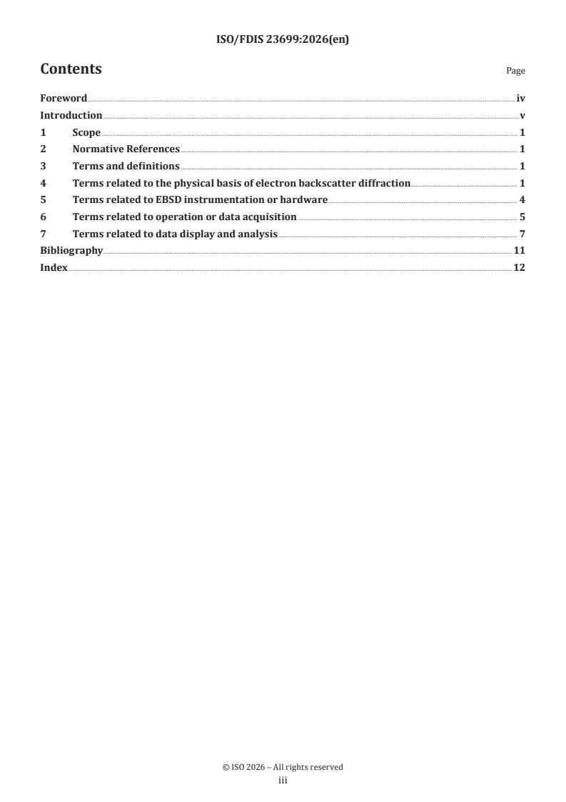 ISO 23699 ISO/FDIS 23699 - Microbeam analysis — Electron backscatter diffraction — Vocabulary - Page 3 preview