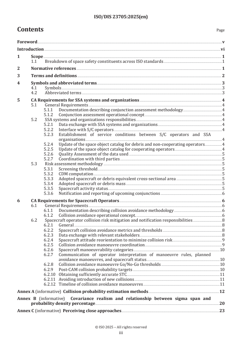 ISO 23705 ISO/FDIS 23705 - Space systems — Identifying, evaluating, and avoiding collisions between orbiting objects/8/2025 - Page 3 preview