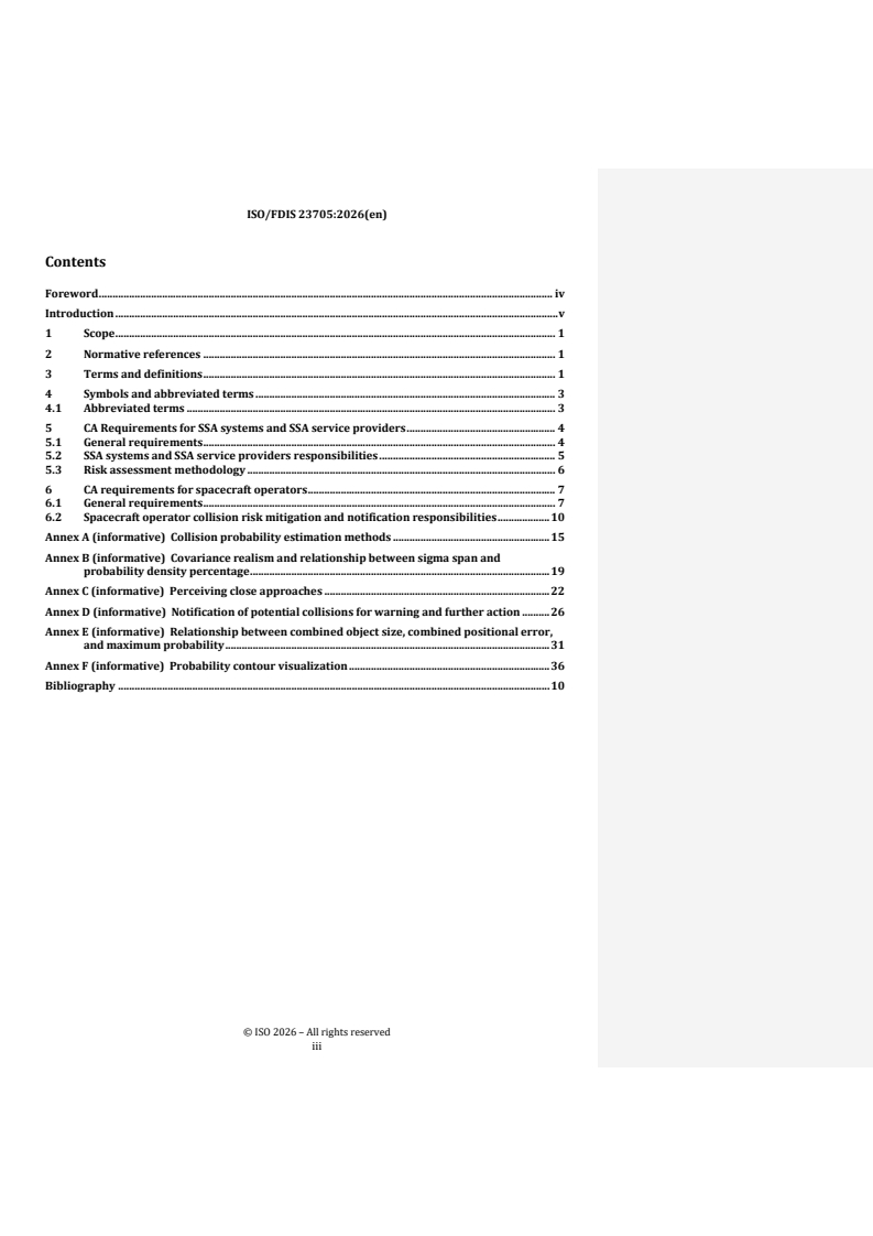 ISO 23705 REDLINE ISO/FDIS 23705 - Space systems — Identifying, evaluating and avoiding collisions between orbiting objects - Page 3 preview