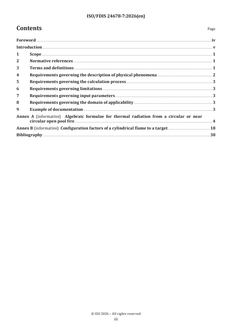 ISO/FDIS 24678-7 ISO/FDIS 24678-7 - Fire safety engineering — Requirements governing algebraic formulae — Part 7: Radiation heat flux received from an open pool fire - Page 3 preview
