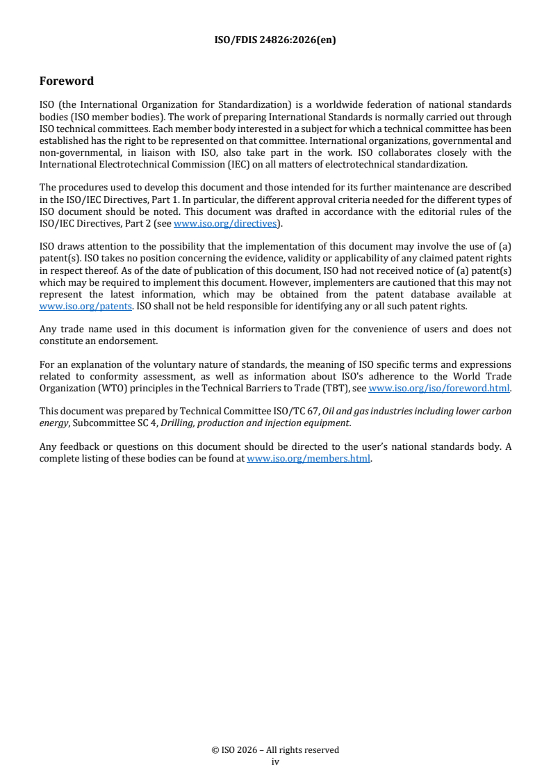 ISO/FDIS 24826 REDLINE ISO/FDIS 24826 - Oil and gas industries including lower carbon energy — Drilling, production and injection equipment — Mud pumps - Page 4 preview
