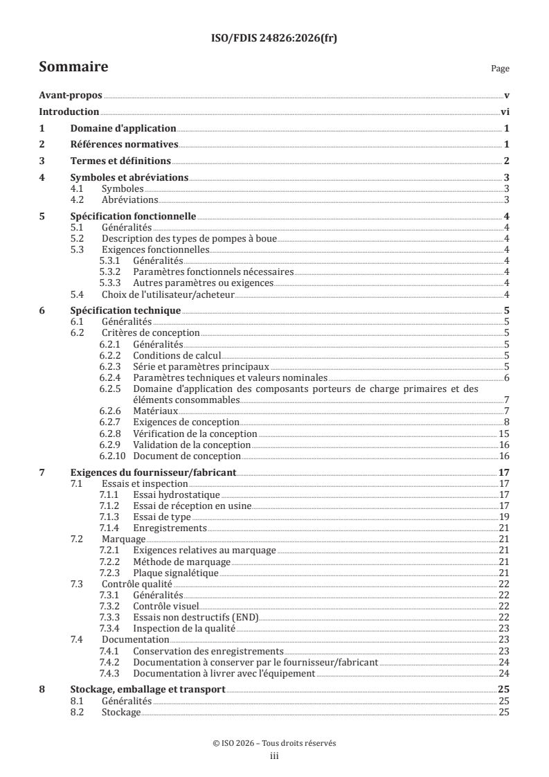 ISO/FDIS 24826 ISO/FDIS 24826 - Industries du pétrole et du gaz, y compris les énergies à faible teneur en carbone — Équipements de forage, de production et d'injection — Pompes à boue - Page 3 preview