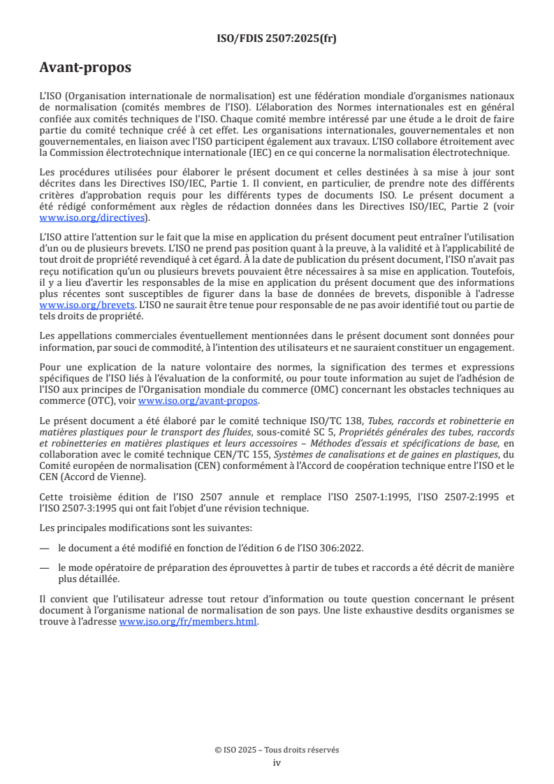 ISO 2507 ISO/FDIS 2507 - Tubes et raccords en matières thermoplastiques — Température de ramollissement Vicat : Méthode d'essai générale et conditions d’essai pour les tubes et raccords à base de chlorure de vinyle (PVC-U, PVC-C, PVC-Hi) et à base d'acrylonitrile (ABS, ASA)
Released:8. 11. 2025 - Page 4 preview