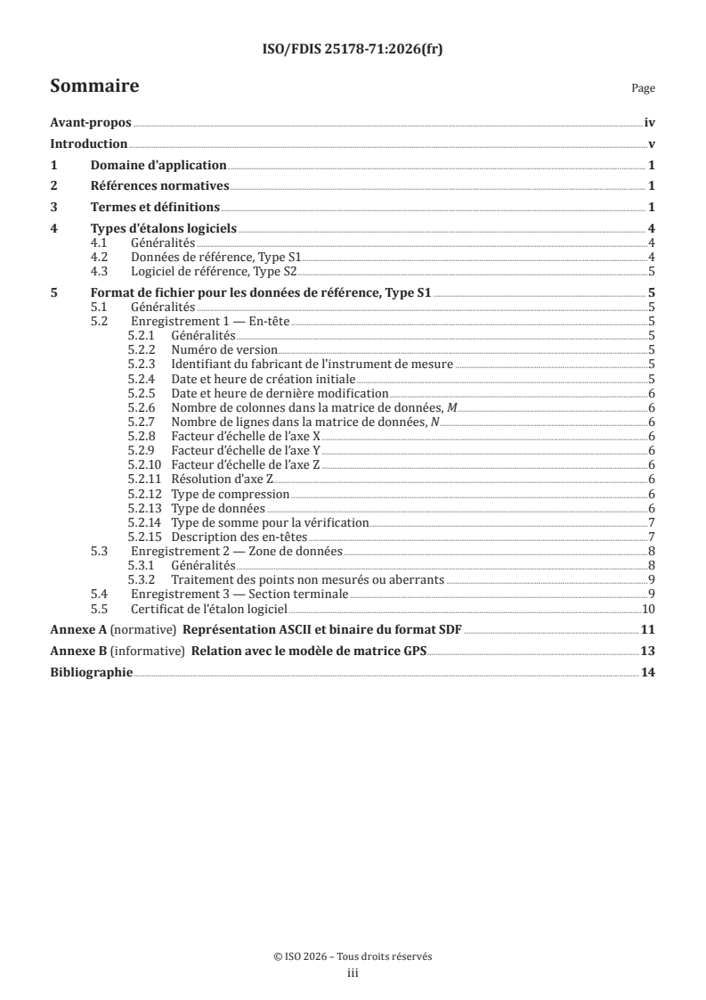 ISO/FDIS 25178-71 ISO/FDIS 25178-71 - Spécification géométrique des produits (GPS) — État de surface: Surfacique — Partie 71: Format de fichier de surface (SDF) - Page 3 preview