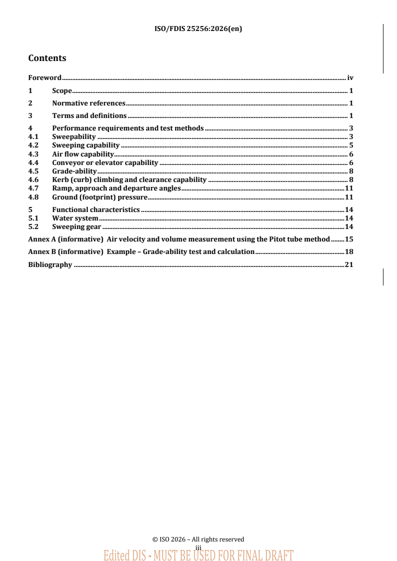 ISO/FDIS 25256 REDLINE ISO/FDIS 25256 - Road sweepers — Performance requirements and test methods - Page 3 preview