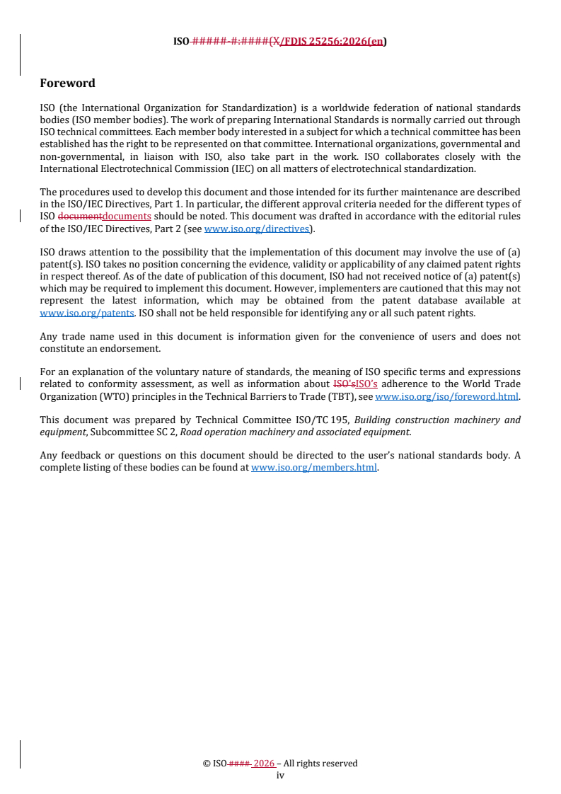 ISO/FDIS 25256 REDLINE ISO/FDIS 25256 - Road sweepers — Performance requirements and test methods - Page 4 preview